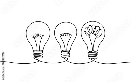 Minimalist Continuous Line Light Bulb Illustration with Creative Spiral Filaments