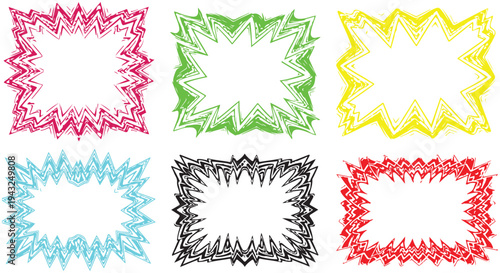 Abstract geometric patterns forming square shapes with varied line art styles