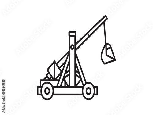 Fotografia A medieval style trebuchet with a counterweight and throwing arm