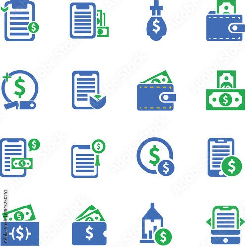 Digital Wallet Money Payment Finance Icon Set
