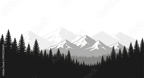 Mountain Landscape with Silhouetted Trees.