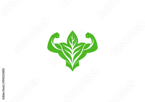 leaf and muscular body illustration logo