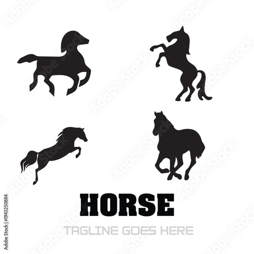 set of black silhouettes of horse 