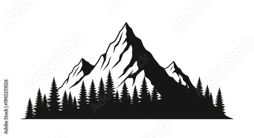 Mountain Landscape with Trees Silhouette.