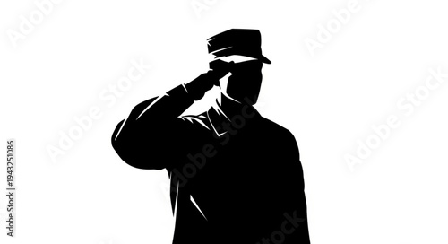 Man Saluting in Uniform Silhouette.