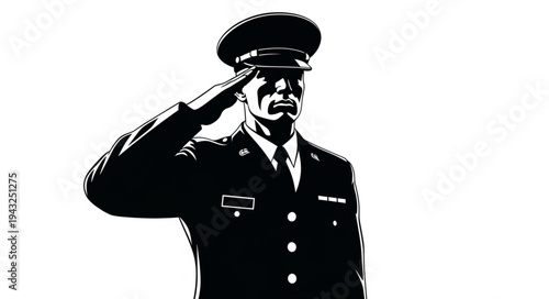 Military Officer Saluting in Uniform Portrait.