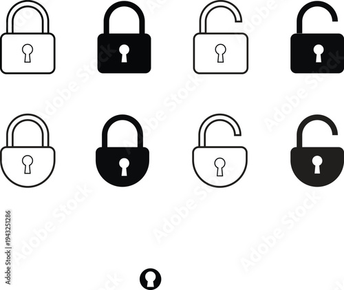 Set of lock icon. locked and unlocked black outline icon set for app, and website. vector illustration eps10