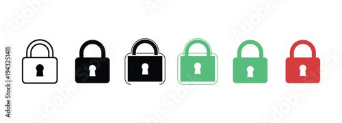 Lock and unlock icon privacy symbol set in green and red circle for user interface design. Lock icon collection. vector illustration                 