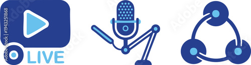 Set of 3 live streaming icons vector