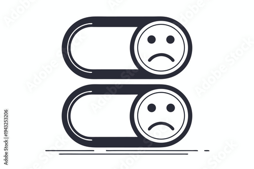 Minimalist icon of a slider transitioning from a happy face to a sad face, representing mood change, vector illustration