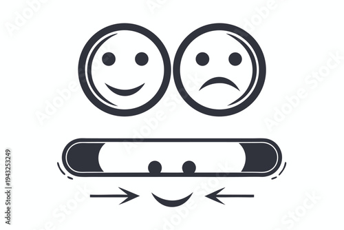 Minimalist icon of a slider transitioning from a happy face to a sad face, representing mood change, vector illustration