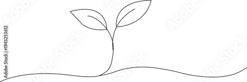Minimalist line drawing of a sprouting plant with two leaves