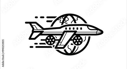 Airplane flying around globe, travel concept