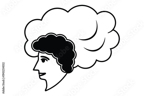 Minimalist black and white vector art of a head silhouette with a storm cloud directly overhead, signifying a moment of crisis or intense thought
