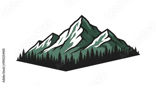 Mountain Range with Snowy Peaks Illustration.