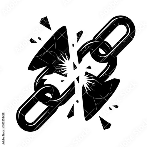 Broken Chain Silhouette Vector, Chain Break Freedom Symbol Silhouette Illustration