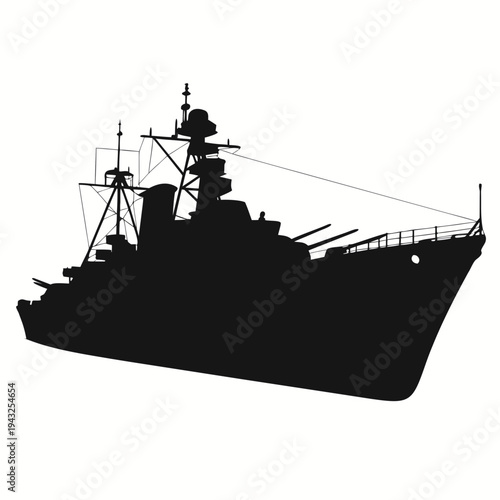Battleship Silhouette Vector, Military Warship Silhouette Illustration, Naval Combat Ship Icon