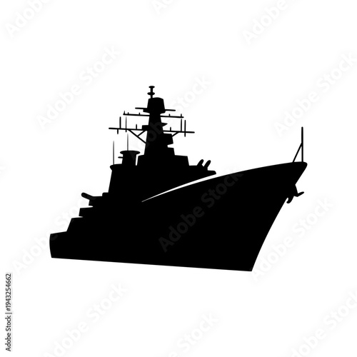 Battleship Silhouette Vector, Military Warship Silhouette Illustration, Naval Combat Ship Icon