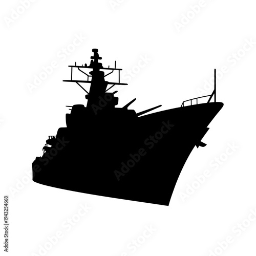 Battleship Silhouette Vector, Military Warship Silhouette Illustration, Naval Combat Ship Icon