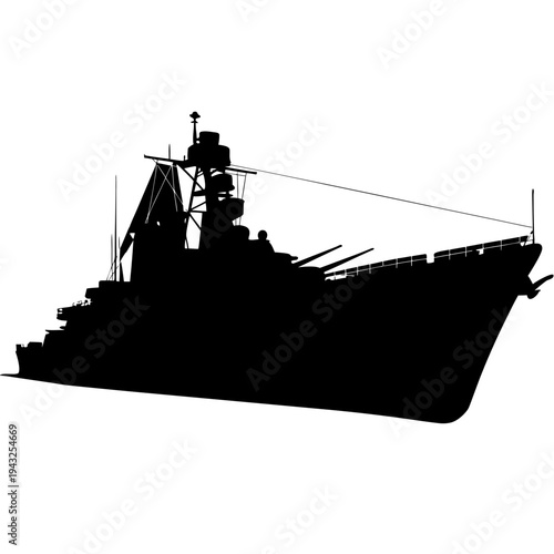 Battleship Silhouette Vector, Military Warship Silhouette Illustration, Naval Combat Ship Icon