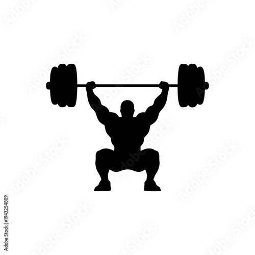 Weightlifting Silhouette Vector, Strong Man Lifting Barbell Silhouette Illustration