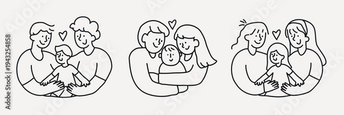 Happy family line art illustration vector set