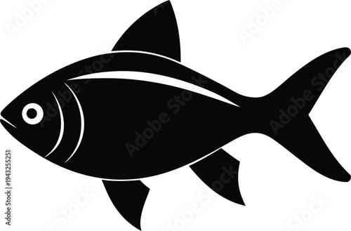 ember tetra silhouette vector art illustration, black and white design