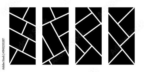 Image collage layout template set. Black mosaic mood board grid collection. 6 picture composition arrangement. Photo album or memory wall idea for banner, poster, mockup, flyer, brochure. Vector