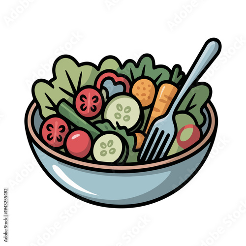 Low Calorie Salad Bowl Illustration of Fresh Mixed Greens and Vegetables
