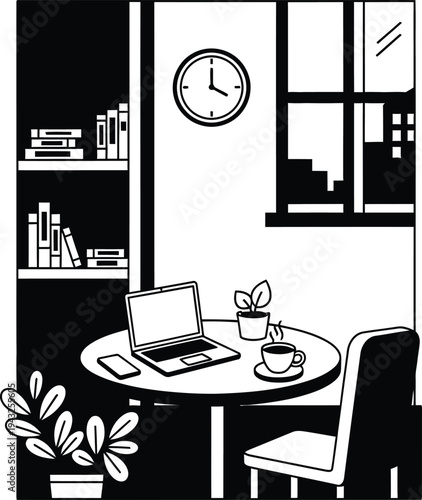 home office workspace with laptop and plants