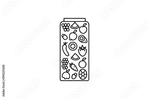 Clean and simple black and white vector graphic for health food packaging, conveying a natural and organic feel with minimalist design.