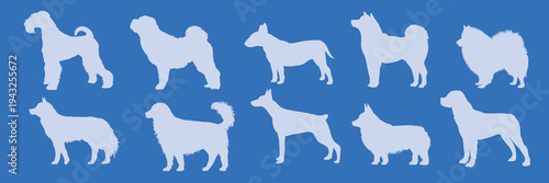 Silhouettes of various dog breeds vector set