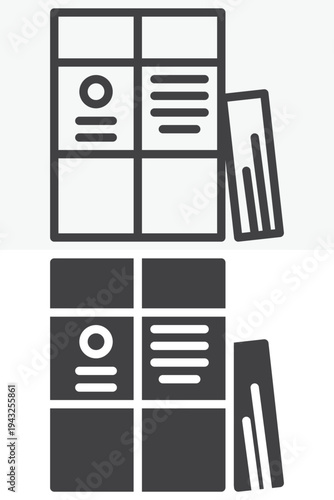 Office ring binders and book icon. Line outline and solid icon set in different style. Editable stroke vector sign and symbol. Ring binders and book icon for archive, office and documentation.