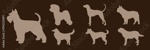 Silhouettes of various dog breeds vector set