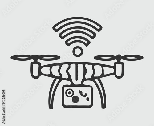 Drone outline icon with Wi Fi signal isolated on white background