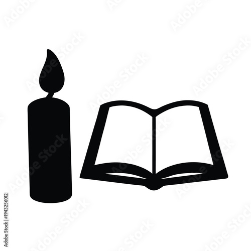 Black silhouette illustration of a burning candle illuminating an open book