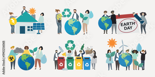 Eco-friendly Earth Day illustrations vector set