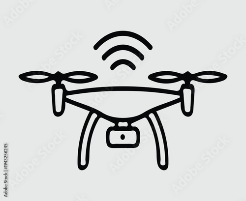 Drone outline icon with Wi Fi signal isolated on white background