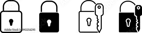 Lock Icon Vector – Secure Padlock Symbol, Privacy Protection Security Line Icon for App and Web