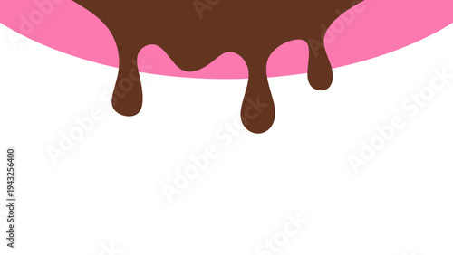 Sweet melting chocolate and pink strawberry icing glaze background. Melted syrup or dripping liquid sauce. Minimalist sweet chocolate and strawberry pink background.