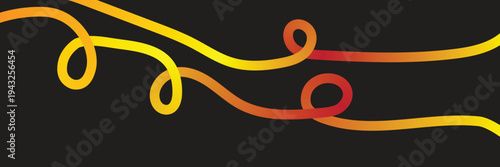 Vibrant yellow orange and red abstract swirling lines on black background