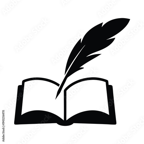 Literary Iconography Featuring a Quill Pen Overlying an Open Book Illustration
