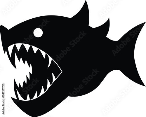 fangtooth silhouette vector art illustration, black and white design