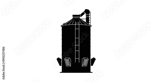 Industrial grain silo with ladder and chute on white background agricultural storage facility