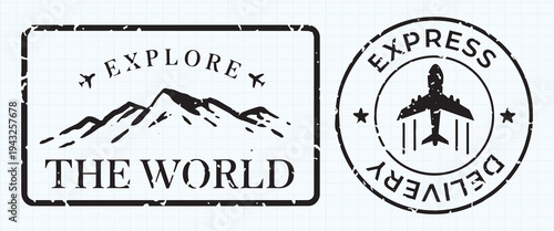 Vintage travel-themed stamp designs illustration vector set.