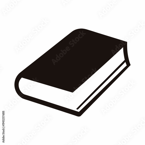 Simplified monochrome image of a closed book, lying on its side at an angle