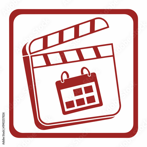 Clapperboard with calendar icon inside square frame isolated on white background symbol for production schedule planning