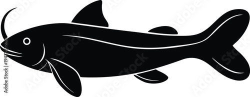 flathead catfish silhouette vector art illustration, black and white design