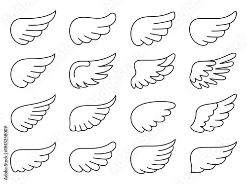 Angel Wings Collection Simple Line Art Vector Illustration