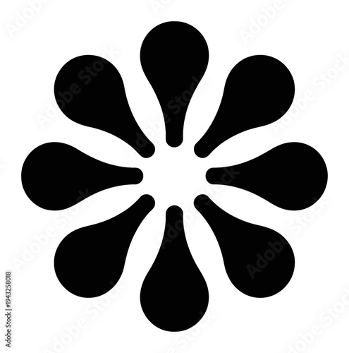 Black abstract flower or starburst shape on a white background